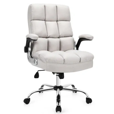 Costway Adjustable Swivel Office Chair With High Back And Flip-up Arm For Home And Office-beige In Gray
