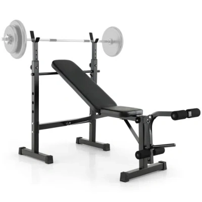 Costway Adjustable Weight Bench And Barbell Rack Set With Weight Plate Post In Black