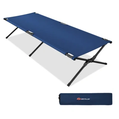 Costway Adults Kids Folding Camping Cot-blue In Multi