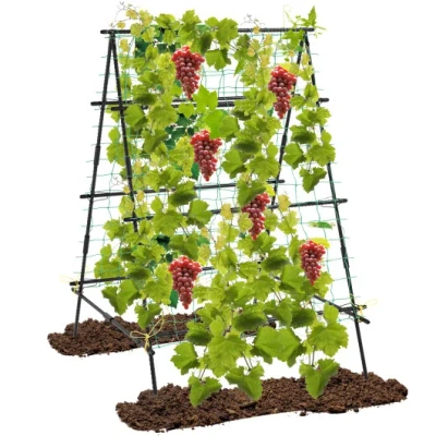 Costway A-frame Garden Cucumber Trellis With Netting For Climbing Plants Outdoor-black In Brown