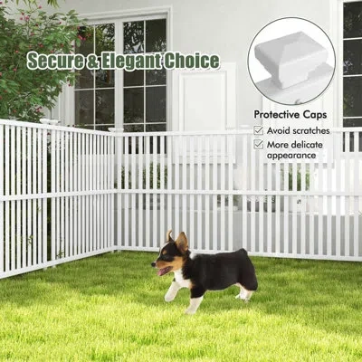 Costway Air Conditioner Fence 4 Panels With Metal Ground Stakes No Dig Trash Can Enclosure In White