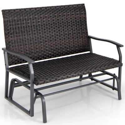 Costway All Weather Outdoor 2-person Swing Glider Bench With Quick Dry Foam Seat-brown