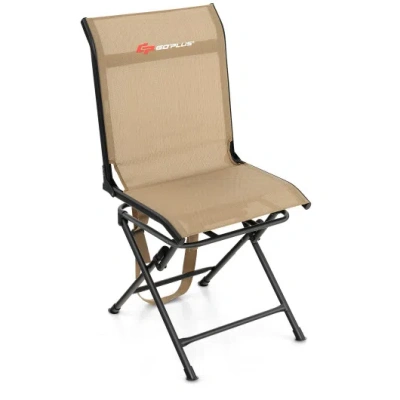 Costway All Weather Outdoor Foldable 360 Degree Swivel Chair With Iron Frame-brown In Multi