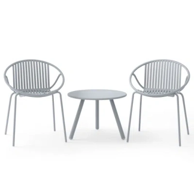 Costway All Weather Pp Patio Conversation Set With Round Coffee Table And 2 Chairs-gray