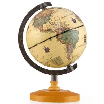 Costway Antique Globe Dia 5.5 Inch Mini Rotating World Globe With Wooden Base-brozen In Yellow