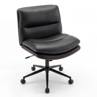 Costway Armless Office Chair With Curved Backrest And Padded Seat-black