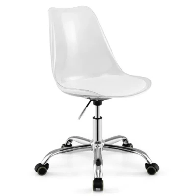Costway Armless Rolling Office Chair With Swivel Seat And Pu Leather Cushion-clear