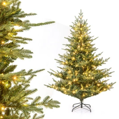 Costway Artificial Christmas Tree With Branch Tips And Warm White Led Lights-6 Feet In Green