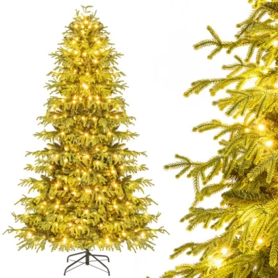 Costway Artificial Christmas Tree With Led Lights And Pvc Mixed Branch Tips-7 In Yellow