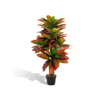Costway Artificial Croton Plant 40 Inch Tall Fake Croton Palm Tree With Colorful Variegated Leaves And Pot In Multi