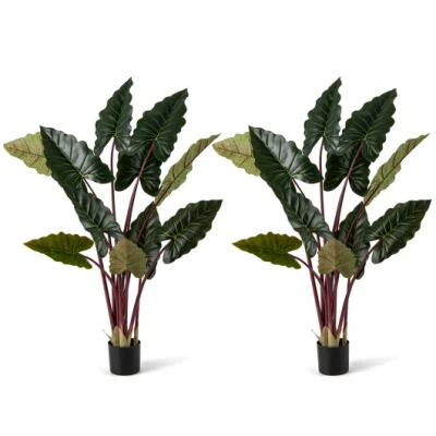 Costway Artificial Rainbow Taro Tree 63" Tall With 11 Faux Leaves-2 Pack In Green