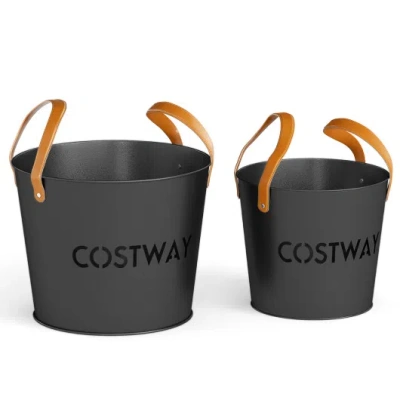 Costway Ash Bucket Set Of 2 Metal Coal Ash Can Set With 11.5 Gal And 8.5 Gal Bucket For Fireplace Fire Pits In Gray