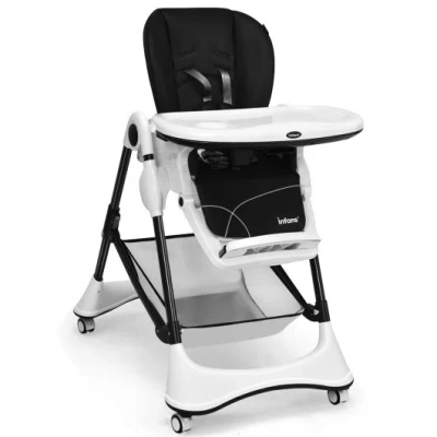 Costway A-shaped High Chair With 4 Lockable Wheels-black In Gray