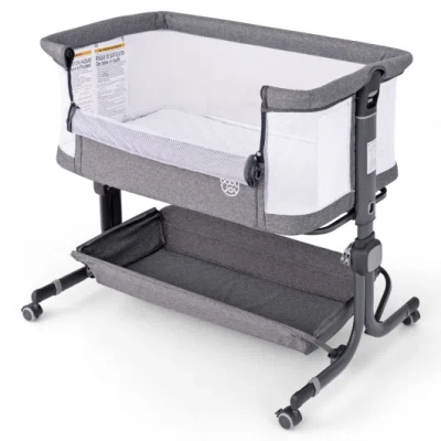 Costway Baby Bassinet Bedside Sleeper With 6-level Adjustable Height-gray