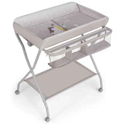 Costway Baby Changing Table With Safety Belt And 4-side Defence-gray In Pink