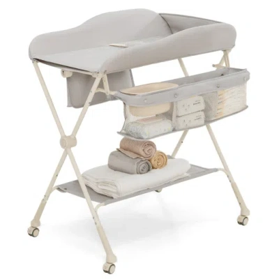Costway Baby Diaper Changing Table With Water Basin Wheel-gray