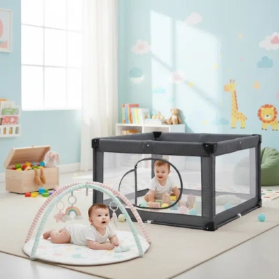 Costway Baby Play Gym And Large Playpen Set In Multi