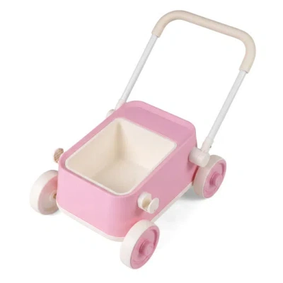 Costway Baby Push Walker With Wheels And Foldable Handlebar And Storage Basket-pink