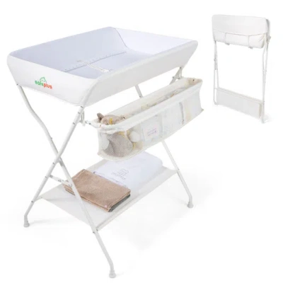 Costway Baby Storage Foldable Diaper Changing Table-beige In White
