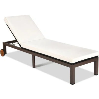 Costway Back Adjustable Cushioned Patio Rattan Lounge Chair