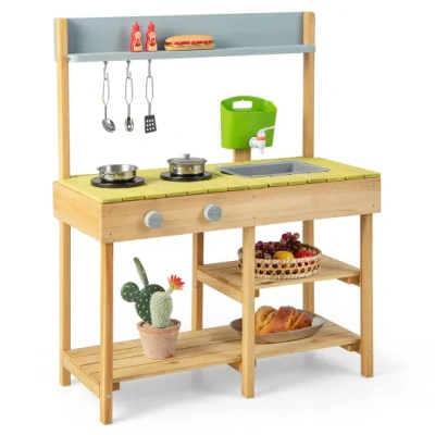 Costway Backyard Pretend Play Toy Kitchen With Stove Top In Brown