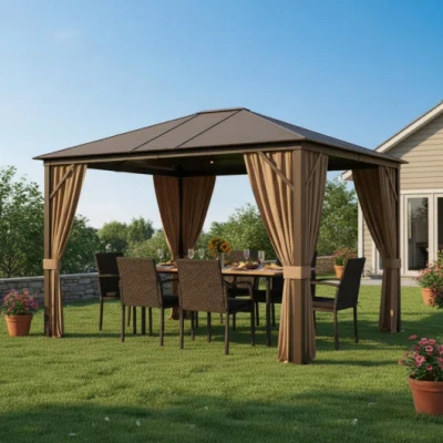 Costway Backyard Retreat Pro Set: All-weather Gazebo And Dining Combo For Ultimate Outdoor Living In Multi