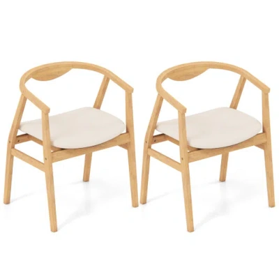 Costway Bamboo Accent Chair With Armrest And Curved Backrest-natural In Brown