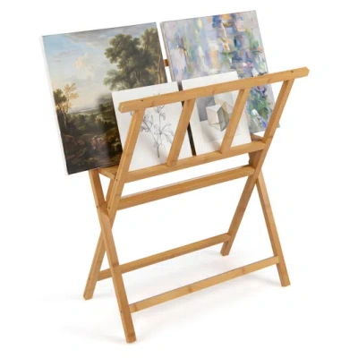 Costway Bamboo Art Print Rack For Canvas Storage And Display-natrual In Brown