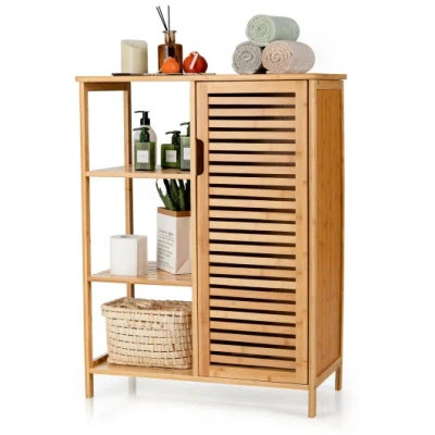 Costway Bamboo Bathroom Storage Cabinet With Single Door-natural In Brown