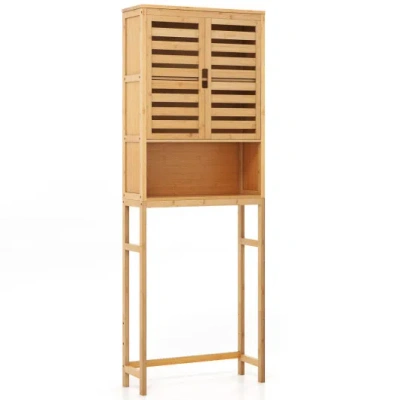 Costway Bamboo Over The Toilet Storage Cabinet Bathroom With Adjustable Shelf-natural In Brown