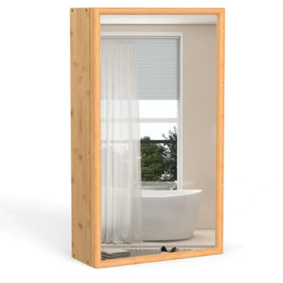 Costway Bamboo Small Medicine Cabinet With Mirror Door And Removable Shelves-natural In Brown