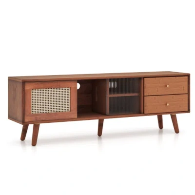Costway Bamboo Tv Stand For Tv Up To 65 Inch-brown