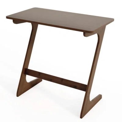 Costway Bamboo Z-shaped Spacious Sofa Side Table With Space-saving Tabletop-brown In Multi