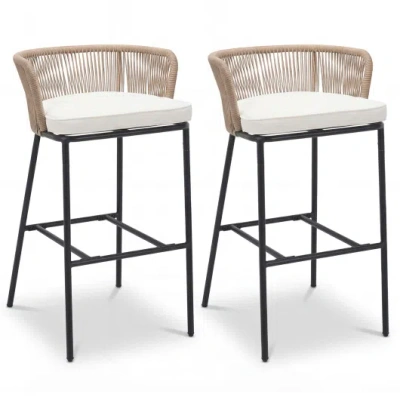 Costway Bar Height Woven Rope Patio Chairs Set Of 2-white In Animal Print