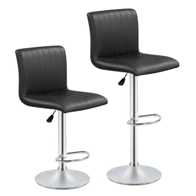 Costway Bar Stools Set Of 2 Adjustable Swivel Barstools With Back And Footrest-black