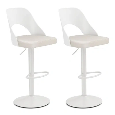 Costway Bar Stools Set Of 2 With Enlarged Pu Leather Seat And Footrest-white
