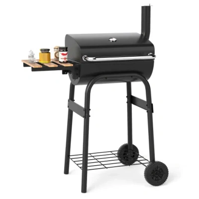 Costway Barrel Charcoal Grill With Foldable Side Table And Thermostat-black