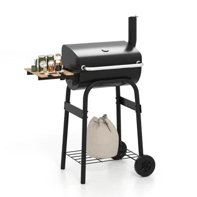 Costway Barrel Charcoal Grill With Foldable Side Table Built-in Thermometer & Storage Shelf
