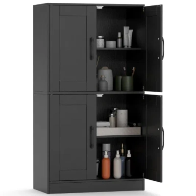 Costway Bathroom Cabinet 43.5 Inch Storage Cabinet With Doors And Adjustable Shelves-black In Animal Print