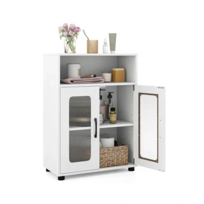Costway Bathroom Cabinet Freestanding Cabinet With 2 Doors And 3-level Adjustable Shelf-white In Gray