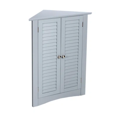 Costway Bathroom Corner Storage Freestanding Floor Cabinet With Shutter Door-gray In Blue