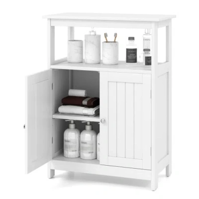 Costway Bathroom Floor Cabinet Freestanding Storage Organizer With Open Compartment-white