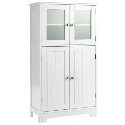 Costway Bathroom Floor Storage Locker Kitchen Cabinet With Doors And Adjustable Shelf-white