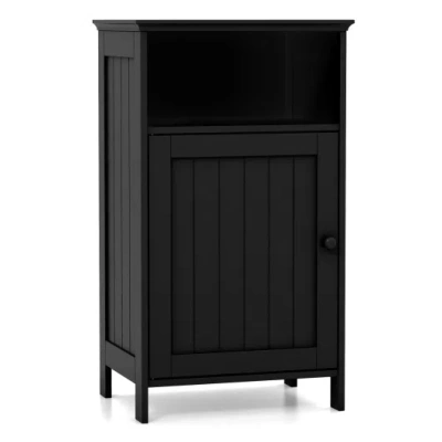 Costway Bathroom Freestanding Floor Storage Cabinet With Adjustable Shelf-black