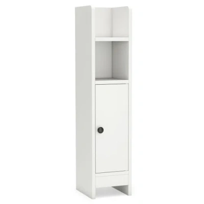 Costway Bathroom Slim Cabinet Corner With Door And Adjustable Shelf-white