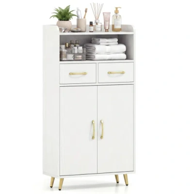 Costway Bathroom Storage Cabinet Freestanding Floor Cabinet With 2 Drawers And 2 Doors-white
