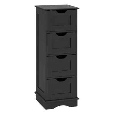 Costway Bathroom Storage Cabinet With Cutout Handles And 4 Drawers-black