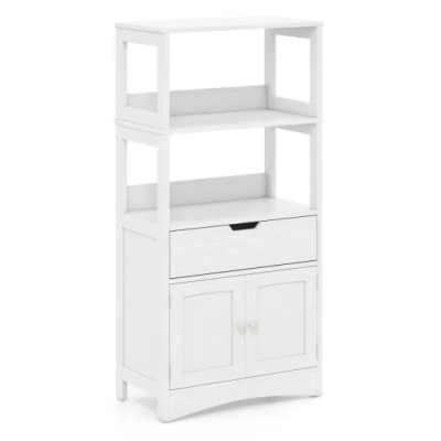 Costway Bathroom Storage Cabinet With Drawer And Shelf Floor Cabinet In White