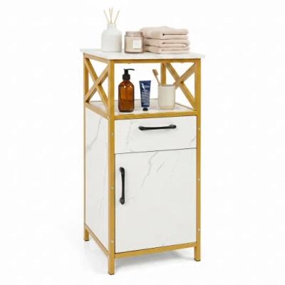 Costway Bathroom Storage Cabinet With Drawer Single Door And Open Shelf-white