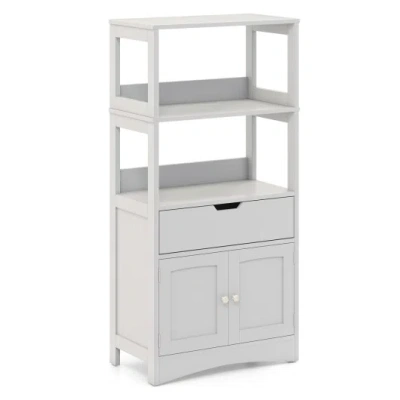 Costway Bathroom Storage Cabinet With Open Shelves And Drawer-gray In White
